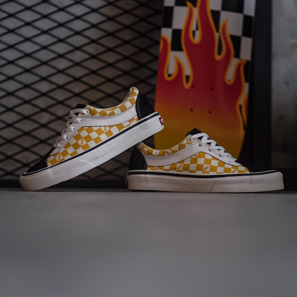Vans Bold Ni Checkerboard Yellow Sneakers Black/Mango Mojito Retro Reissue - Picture 5 of 16